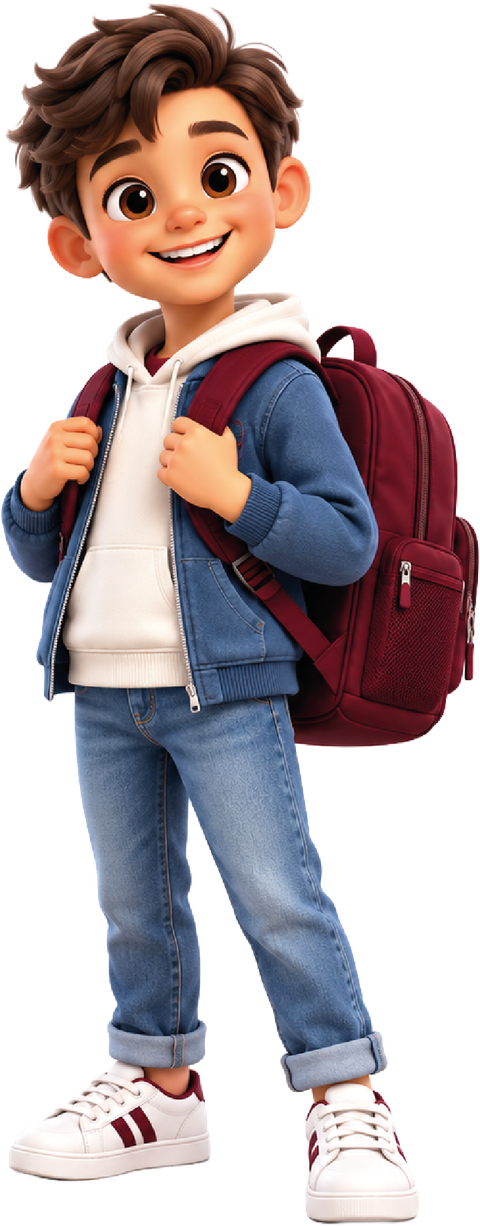 Un bambino della scuola primaria con lo zaino e un libro
