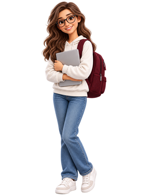 Una studentessa delle superiori con il computer e lo zaino, sorridente